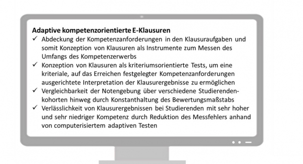 Zusammenfassung der Grundprinzipien adaptiver kompetenzorientierter E-Klausuren. Abbildung: Erstellt von den Autoren