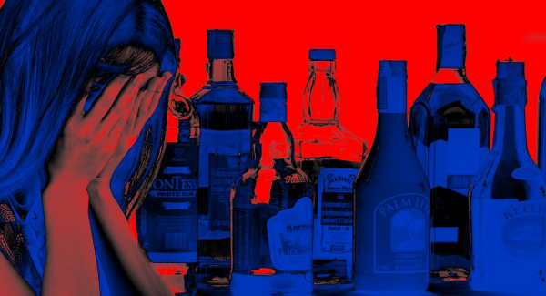 Symbolhafte Darstellung einer Angehörigen. Foto: geralt via Pixabay (https://pixabay.com/de/illustrations/frau-verzweiflung-alkohol-flasche-3319541/, Lizenz: https://pixabay.com/de/service/license/). 