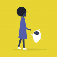 Interaktion sieht einfach aus, ist jedoch sehr komplex. Illustration: nadia_bormotova via iStock (https://www.istockphoto.com/de/vektor/hoch-fünf-hand-junge-schwarze-frauenfigur-die-mit-einem-roboter-kommuniziert-gm1151212040-311922340?clarity=false, Lizenz vorhanden).