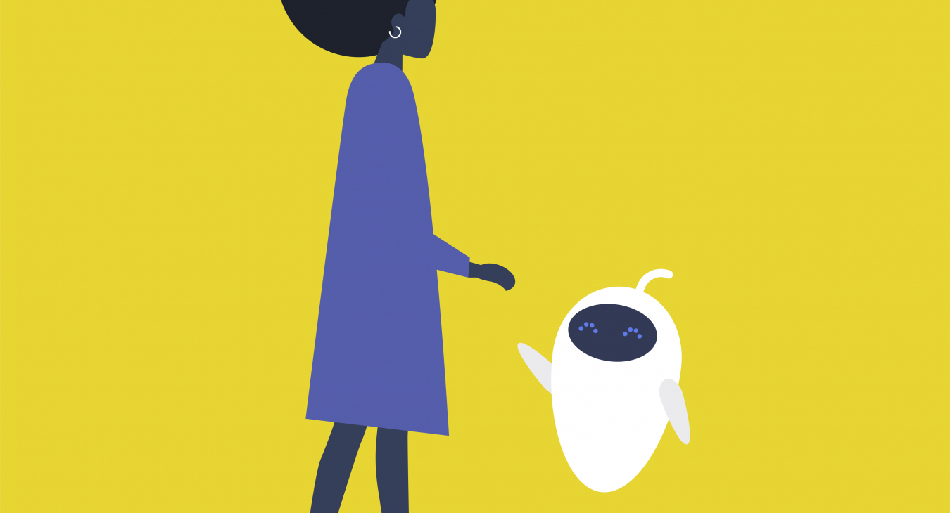 Interaktion sieht einfach aus, ist jedoch sehr komplex. Illustration: nadia_bormotova via iStock (https://www.istockphoto.com/de/vektor/hoch-fünf-hand-junge-schwarze-frauenfigur-die-mit-einem-roboter-kommuniziert-gm1151212040-311922340?clarity=false, Lizenz vorhanden).